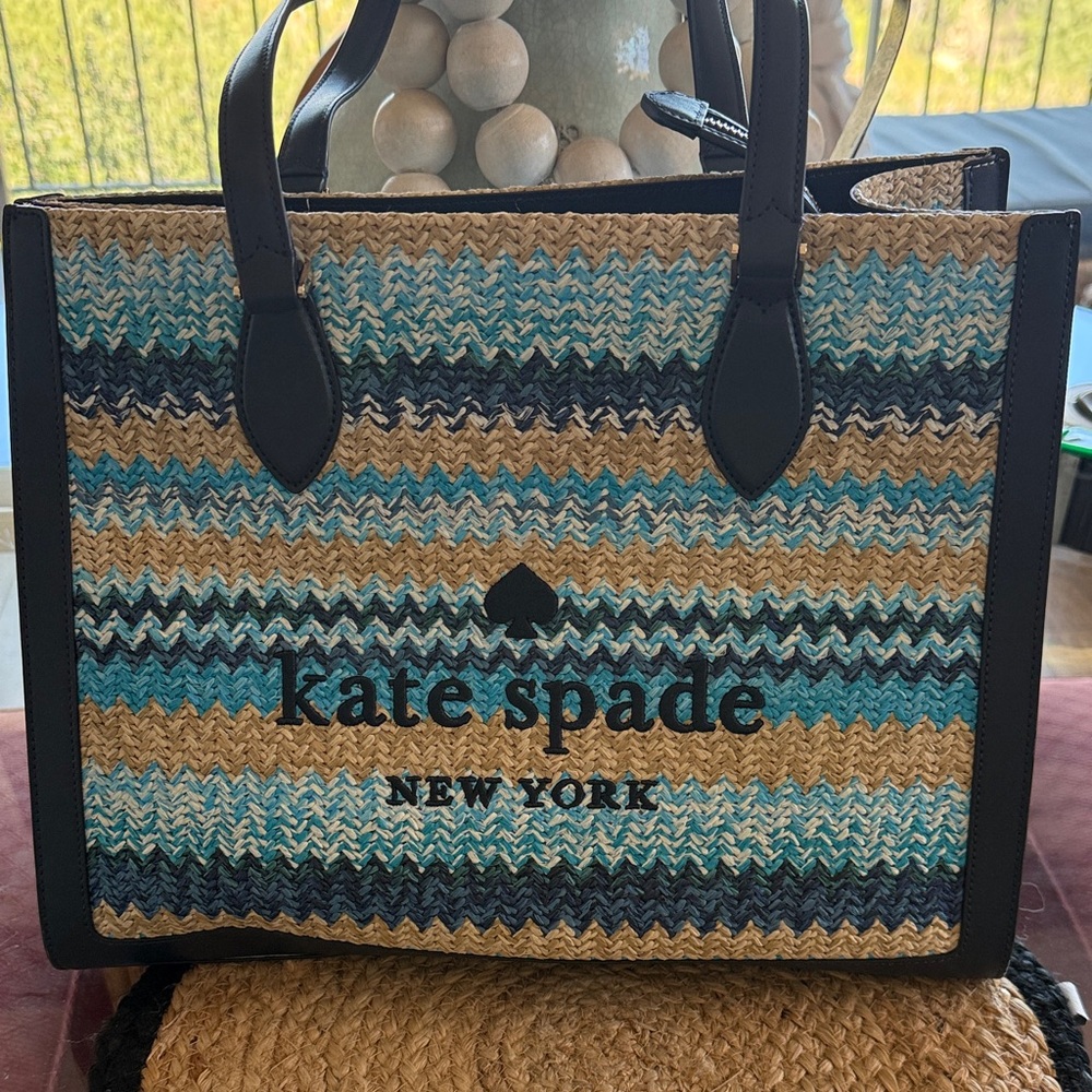 kate spade Blue, Tan & Black Woven Stripe Tote